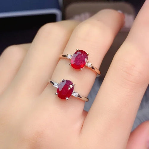 100% Natural Ruby Stone 6*8mm 925 Sterling Silver Wedding Rings for Women sales with free shipping clearance sale