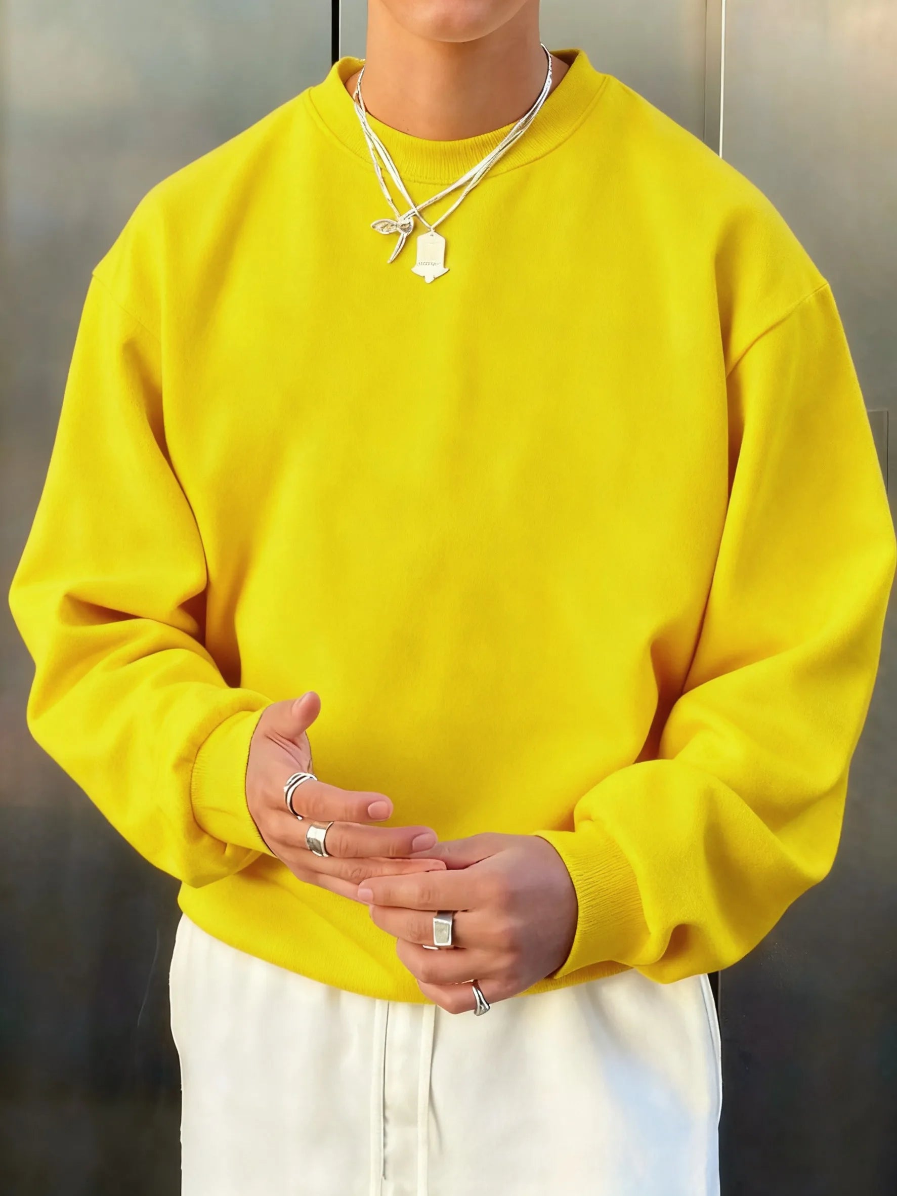Man'S Fleece Autumn Top Street All-Match Pullovers Comfortable Basics Sweatshirts Sport Casual Sportswears Daily Soft Clothing