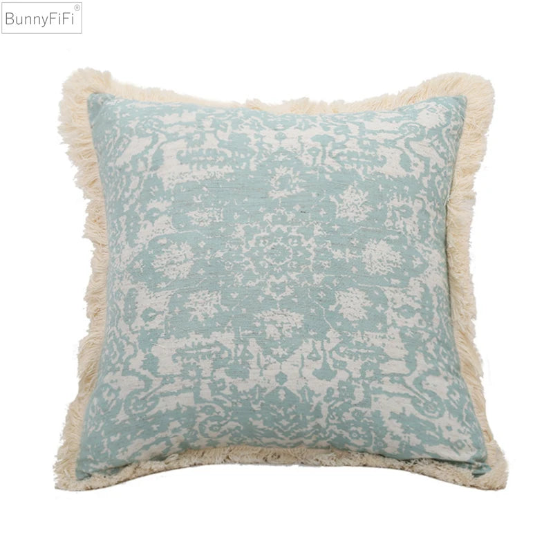 Green Cotton Linen With Cushion Cover 45x45cm/30x50cm Vintage Pillow Cover Tassles for home decoration Living Room Retro