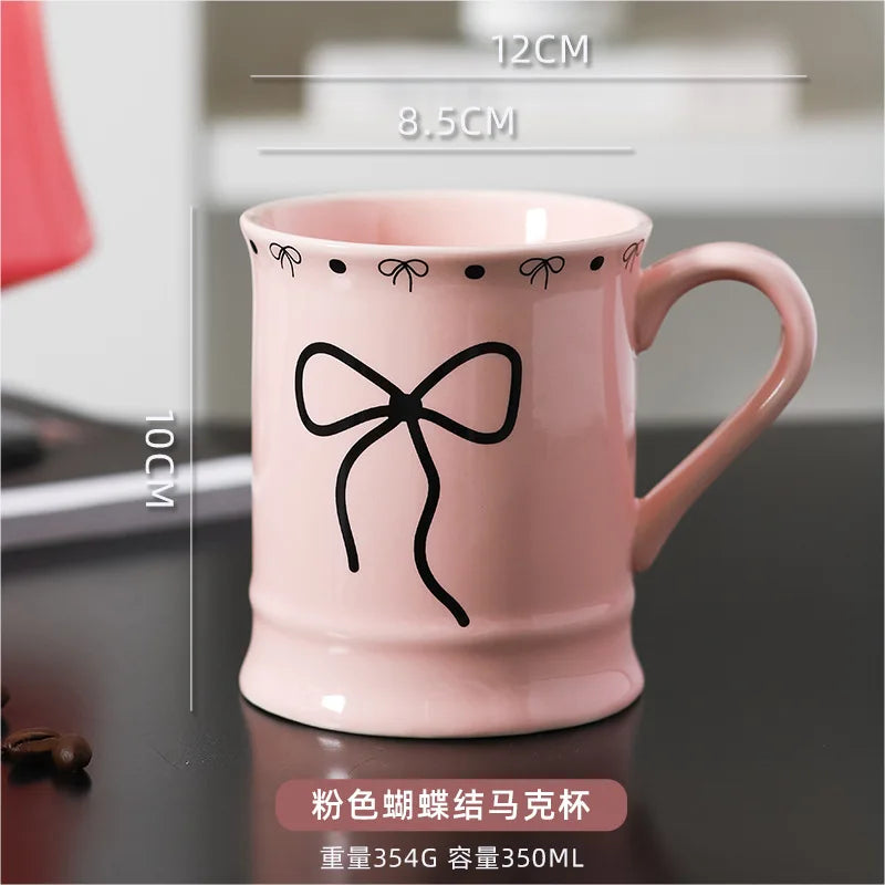 Ceramic Bow Mug for Office Home Milk Breakfast Coffee Cup Women Couple Birthday Gift Souvenir