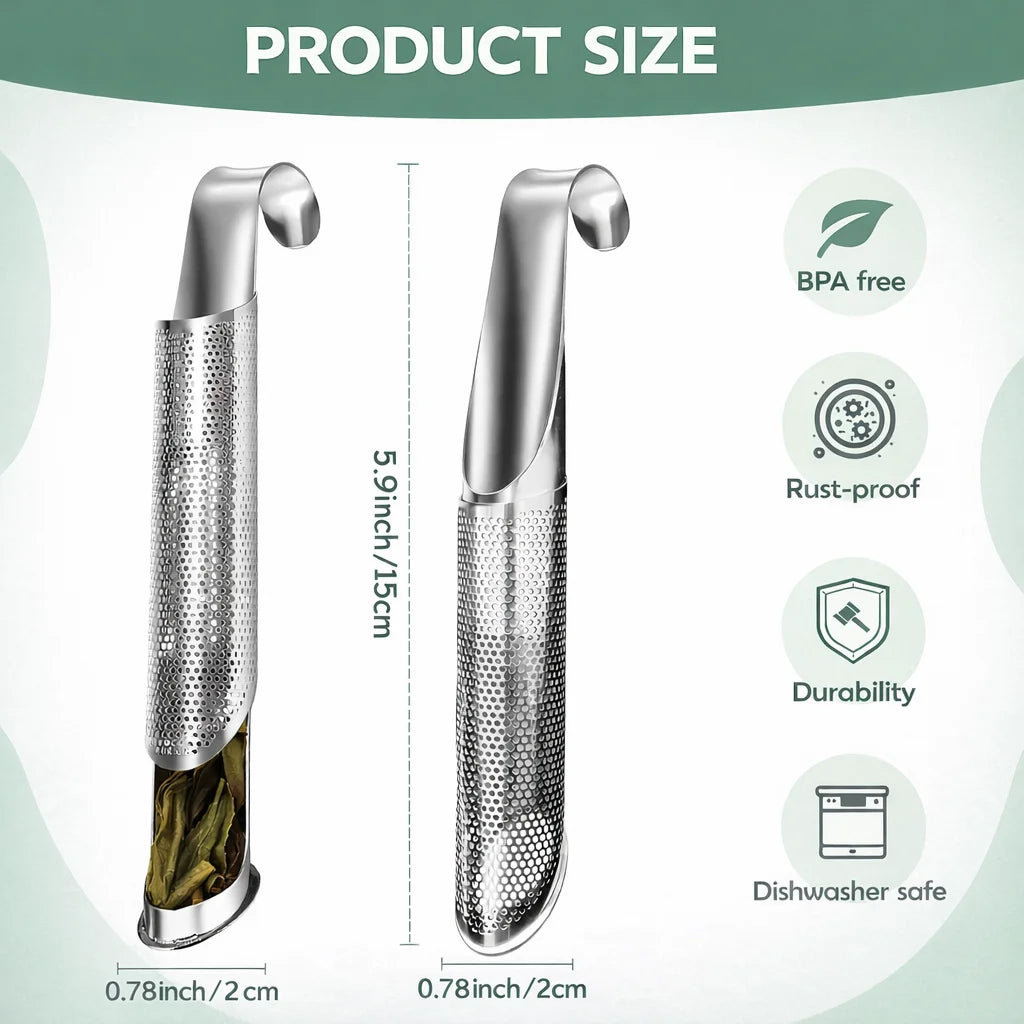 Portable Stainless Steel Tea Maker Brewer with Long Handle Tea Spoon Filter Creative Piping Design for Home Use