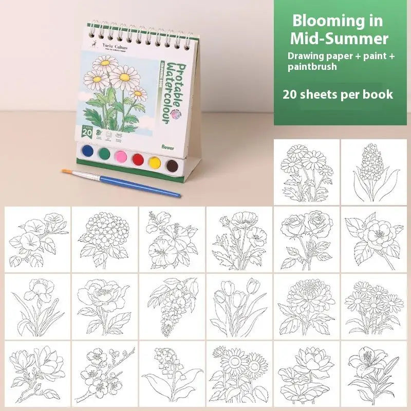 DIY Watercolor Painting Workbook; Inbuilt Paint and Stand-Alone Desktop Decor- Crafting Set