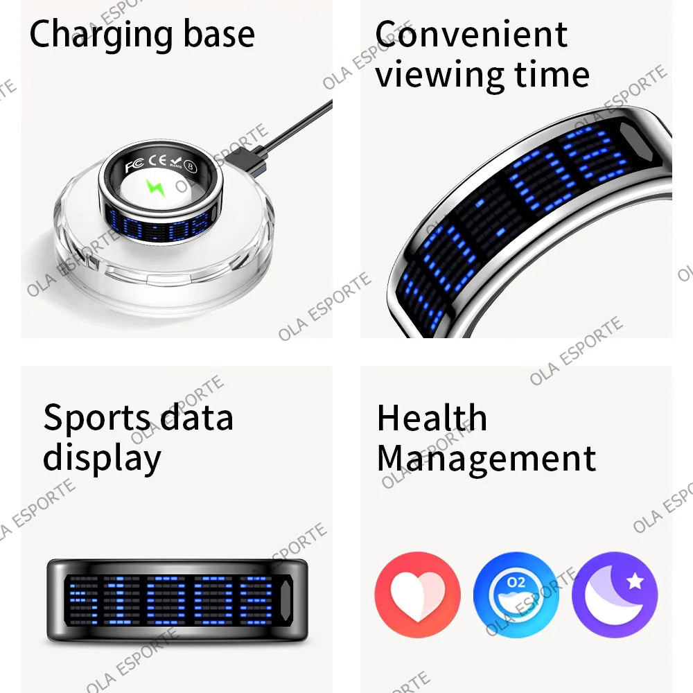 Health Smart Ring Heart Rate Sleep Monitoring Touch Display Screen Pedometer Multiple Exercise Modes Multi-Function Fashion Ring
