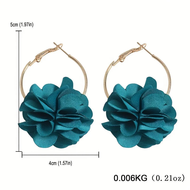 Vedawas Spring and summer holiday fashion cloth flower earrings,Multi-layer stereoscopic petal large circle earrings