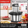Food Processor 6.5L Electric Meat Grinders Stainless Steel Vegetable Slicer Chopper Crusher Kitchen Blenders Home Appliance