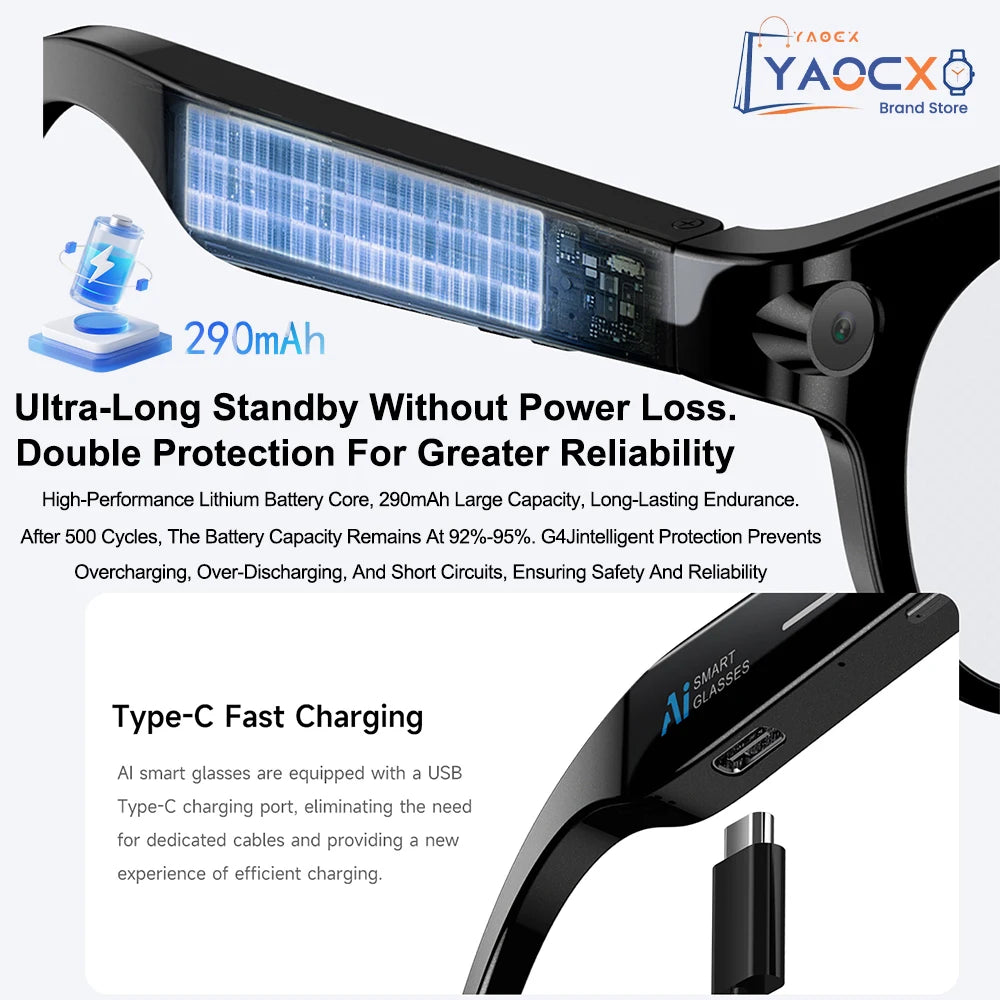 AI Smart Glasses 2026 with 200W HD Camera, 1080P Translation, AI Voice Assistant, Music Playback & LED Flashlight for Men and Women - Free Item Weekend (50% off).
