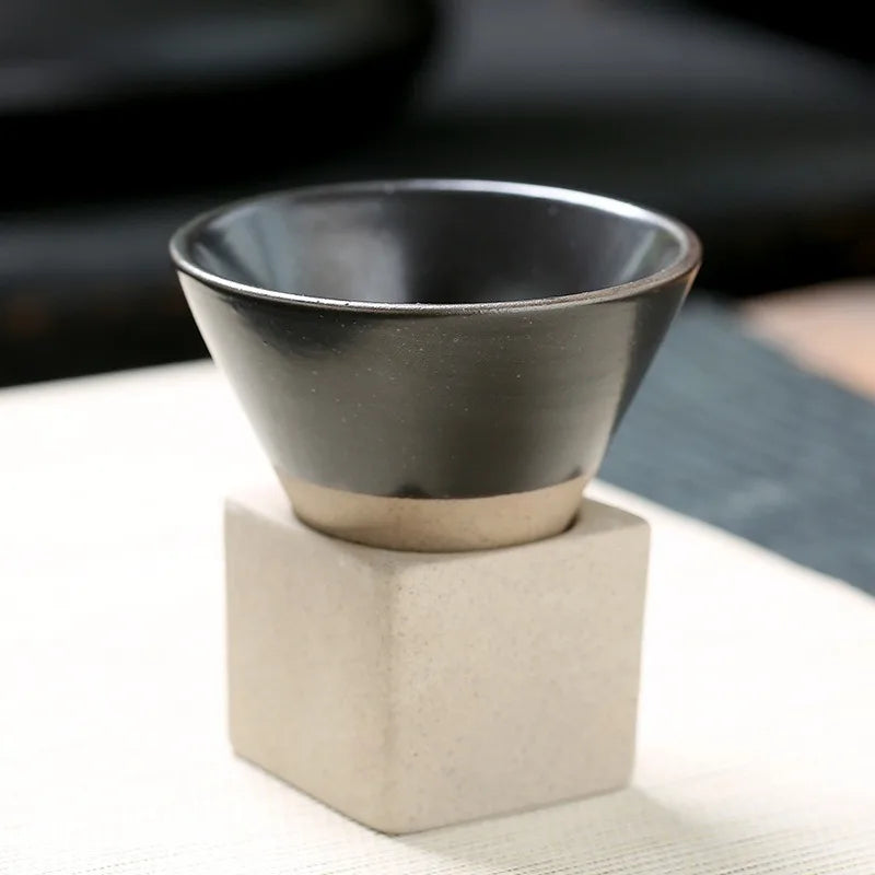 1Pack Ceramic Coffee Cup with Base 100mlCreative Triangular Cone Porcelain Cup Funnel Coffee Tea Cup Set Personalized Coffee Cup