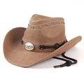 Classic Western Men's Cowboy Hat Women Cowgirl Cap Faux Leather Black Outdoor Casual Sombrero Hombre With Windproof Rope