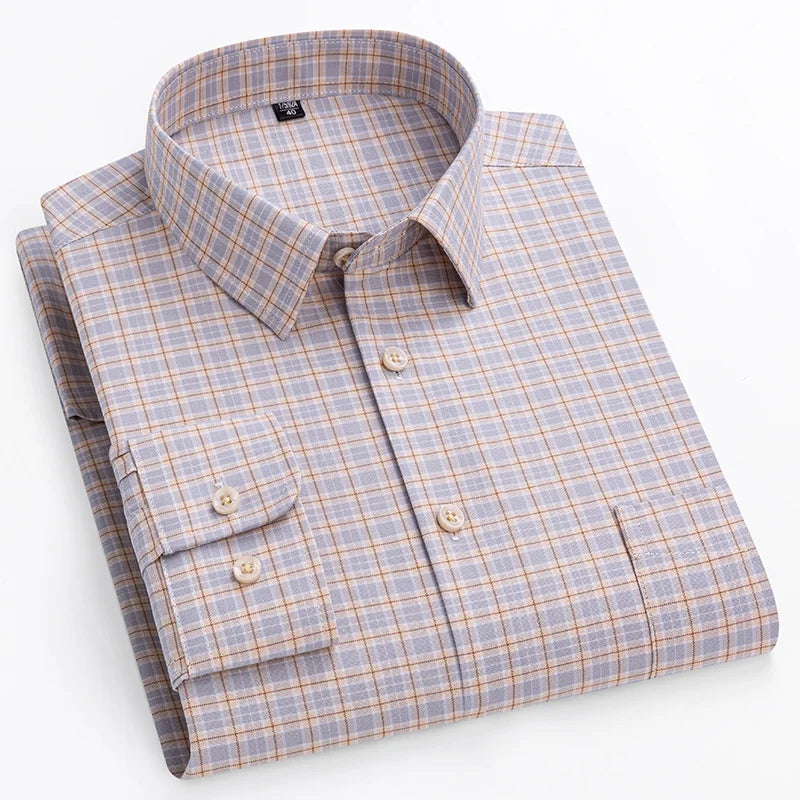 New in shirt plus size 14xl100%cotton long-sleeve shirts for men slim fit formal plain shirt soft plaid striped business clothes