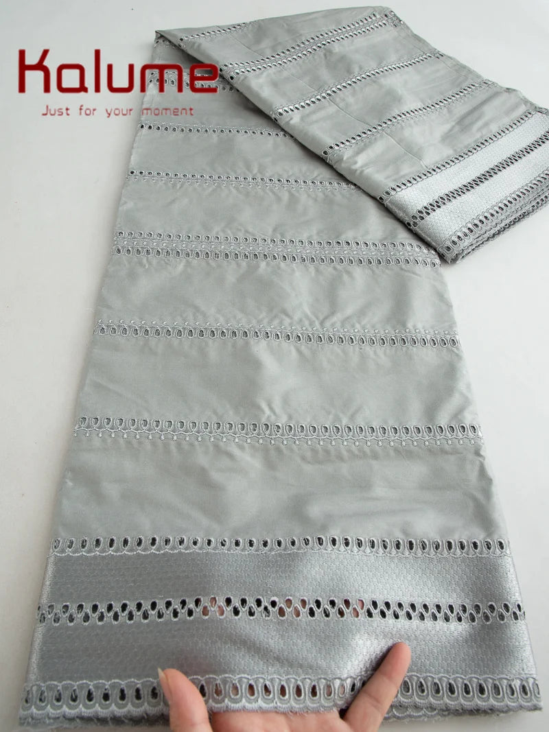 Kalume African Soft Cotton Fabric Dubai Lace Fabrics High Quality Material African Fabric for Sewing Man Suit Cloth 5Yards F4517