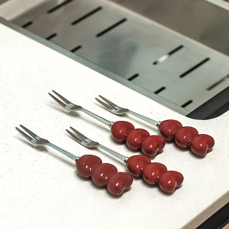 Kitchen Fruit Fork Cute Dessert Home Tableware High Appearance Creative Ceramic Container Stainless Steel Small Fork Set Gift