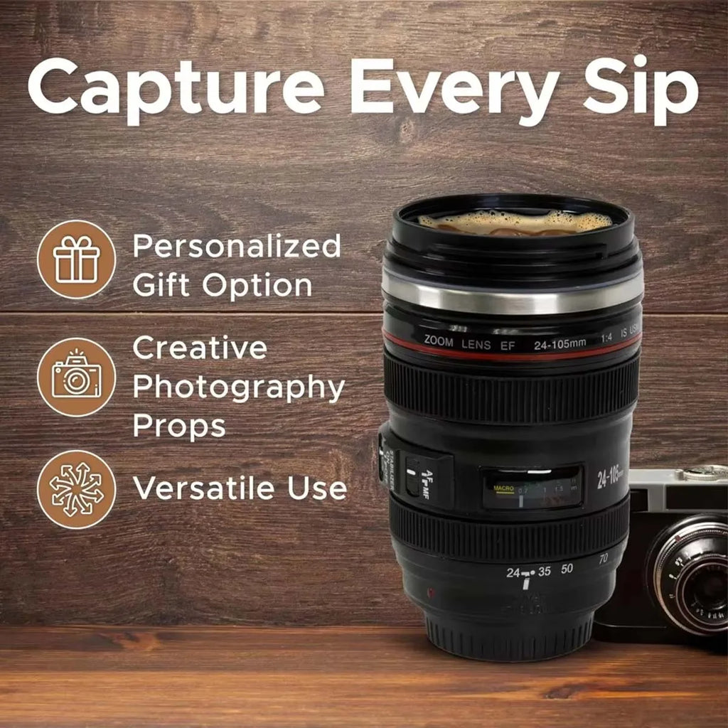 Camera Lens Mug Creative Camera Lens Stainless Steel Cup With Lid Portable Gift Cup For Outdoor Travel Camping For Photographers