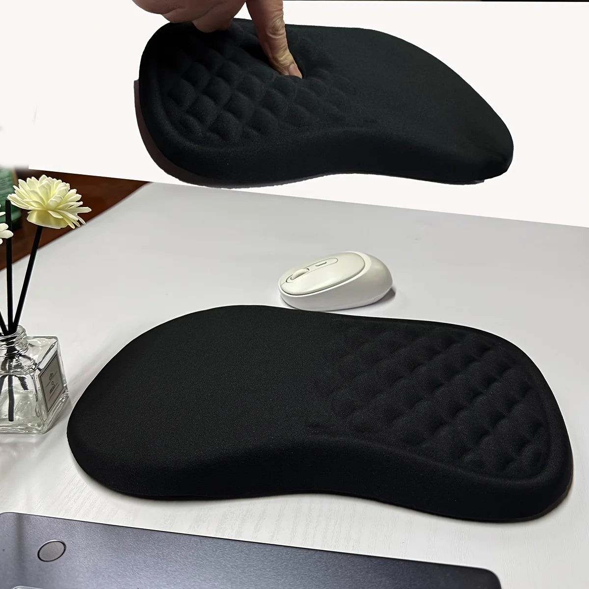 [Ergonomic Mouse Pad] Ergonomic Large Mouse Pad with Wrist Support | Anti-Slip Rubber Base, Durable Edges,Quilted Texture