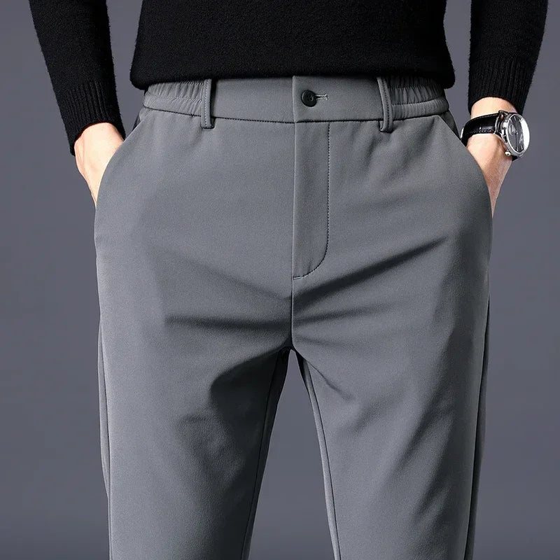 Spring Summer Thin Men's Business Casual Pants High Elastic Jogger Slim Straight Korean Brand Trousers Clothes Black Gray Blue - Free Items Weekend. (50% off).