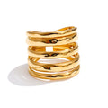 Yhpup Size 7.5 Stainless Steel Layered Wide Open Ring 18K Gold Color PVD Plated Geometric Charm Finger Fashion Jewelry Wholesale