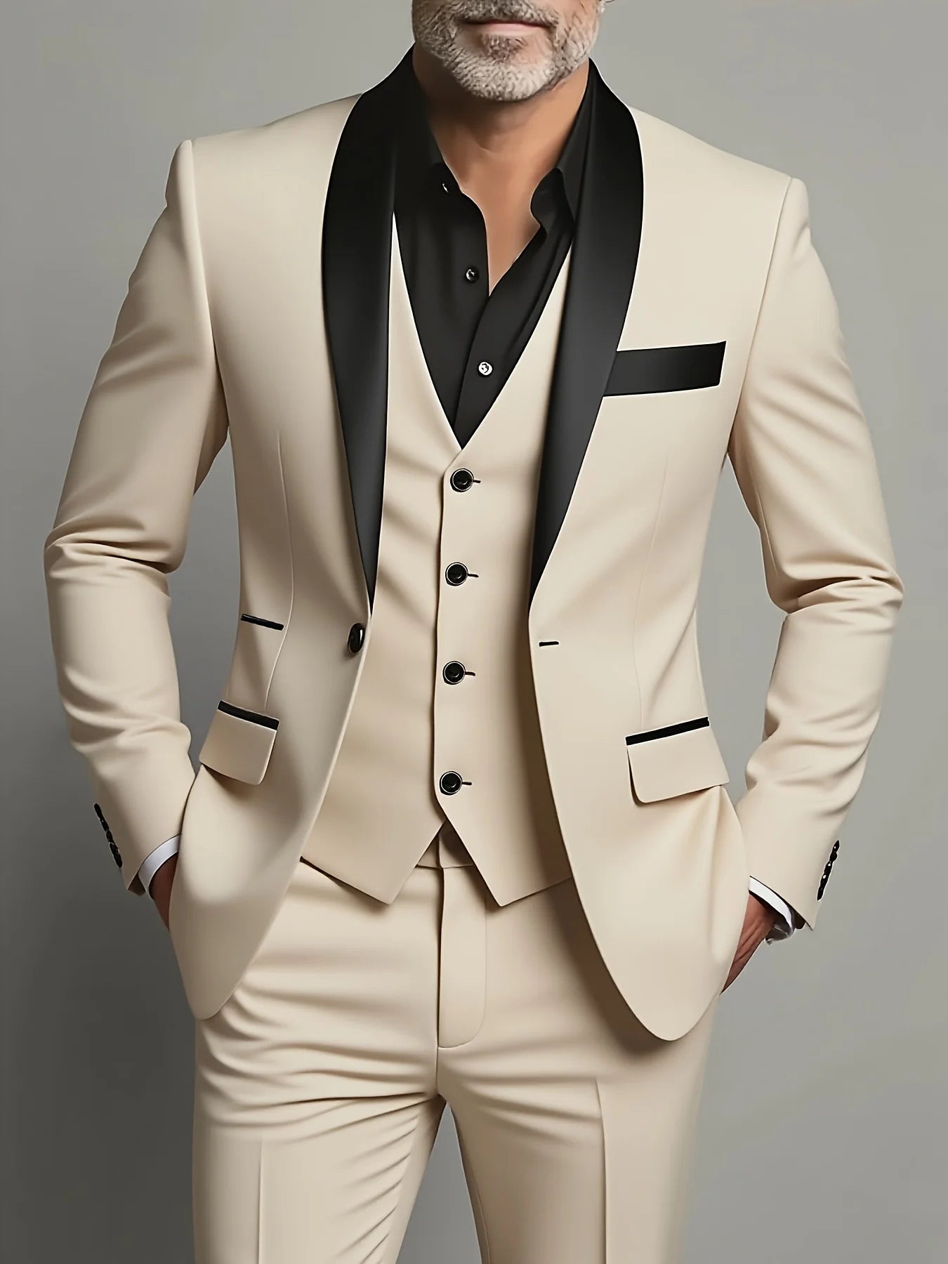 Men's three-piece suit, wedding outfit, suit and pants with vest, formal attire for important occasions.