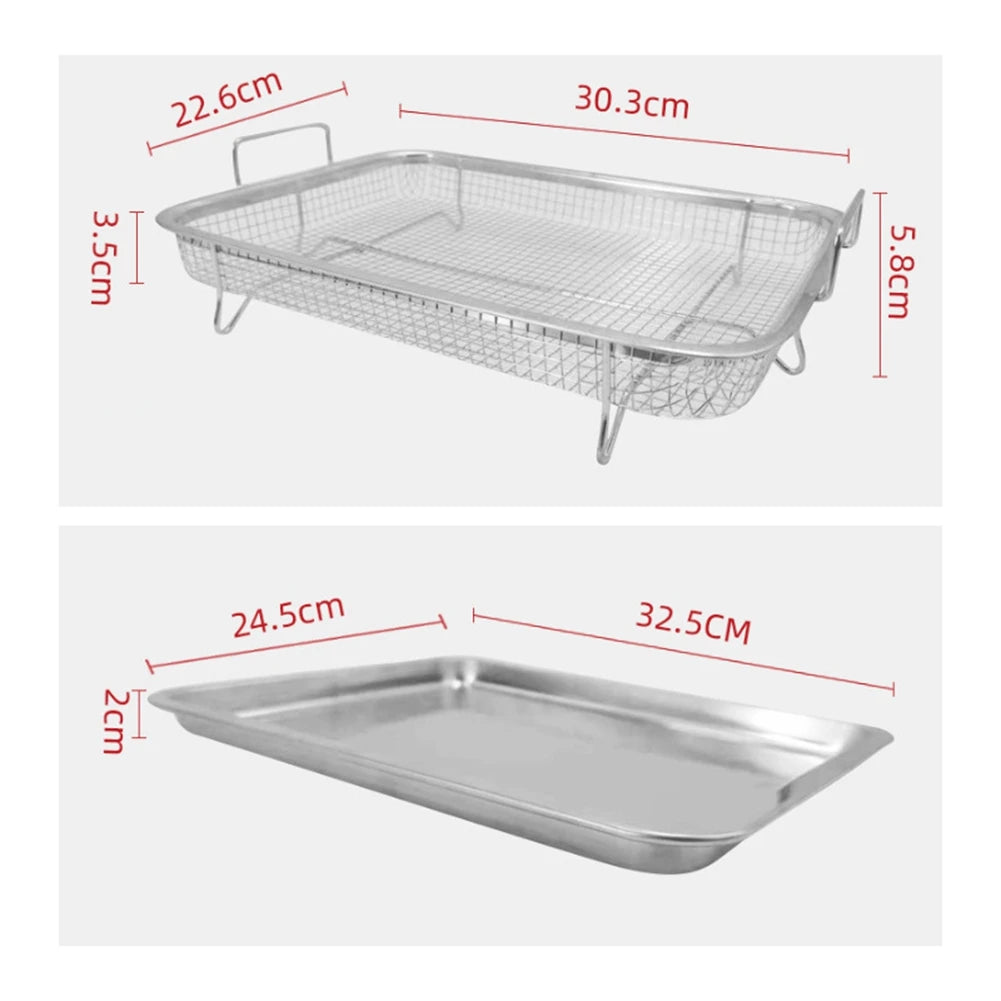 Air Fryer Basket for Oven,Stainless Steel Crisper Tray and Pan, Deluxe Air Fry in Your Oven, 2-Piece Set, for the Grill