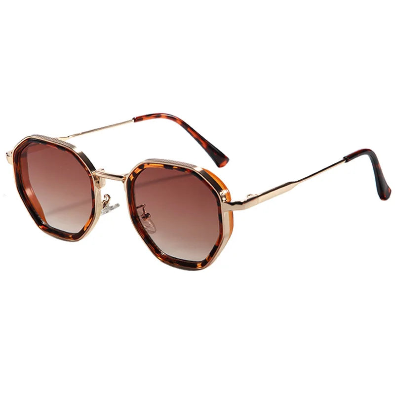 Fashion Punk Goggles, Protective Glasses for Men, Metal Polygonal Large Frame, Fashionable Sunglasses, Outdoor UV Protection