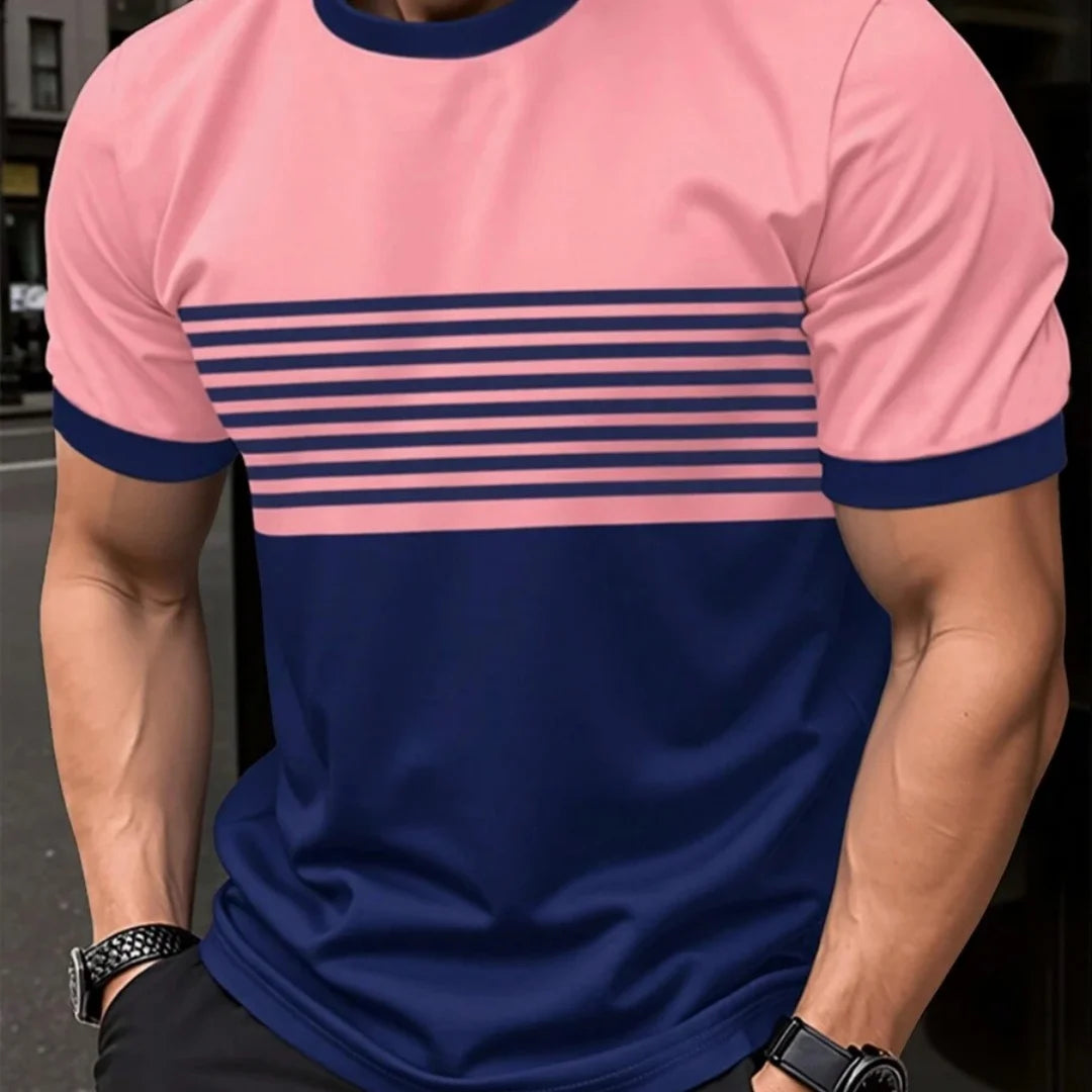 Oversized t-shirt Men's T Shirt Summer Fashion Casual Round Neck Short Sleeve Top Striped Printed Men's Clothing T-shirt