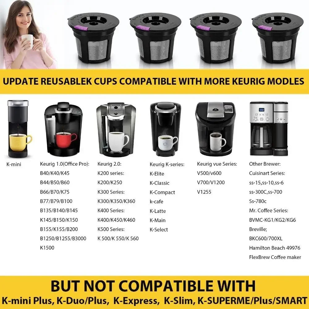 Eco-Friendly Reusable K-Cup Filters, 6 Pack - Food Grade Stainless Steel Mesh, Fits Keurig 1.0 & 2.0 Brewers
