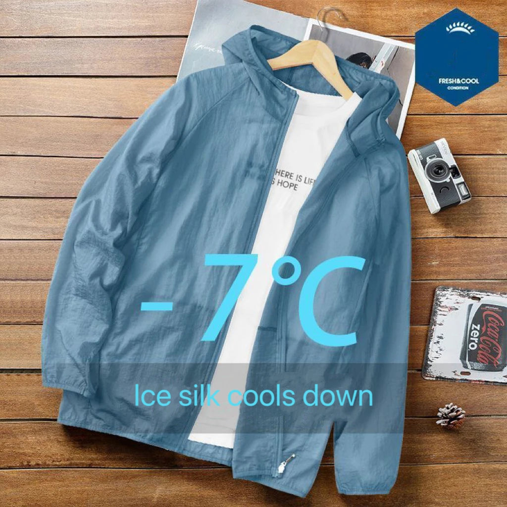 Summer Men's Ice Silk Thin Sun Protection Coats Sportswear Hooded Man Casual Jackets Outdoor Fishing Sunscreen Clothing Top