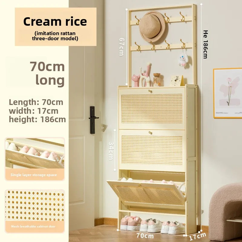 Shoe cabinet entrance household large-capacity home shoe rack storage artifact space-saving indoor rental house solid wood
