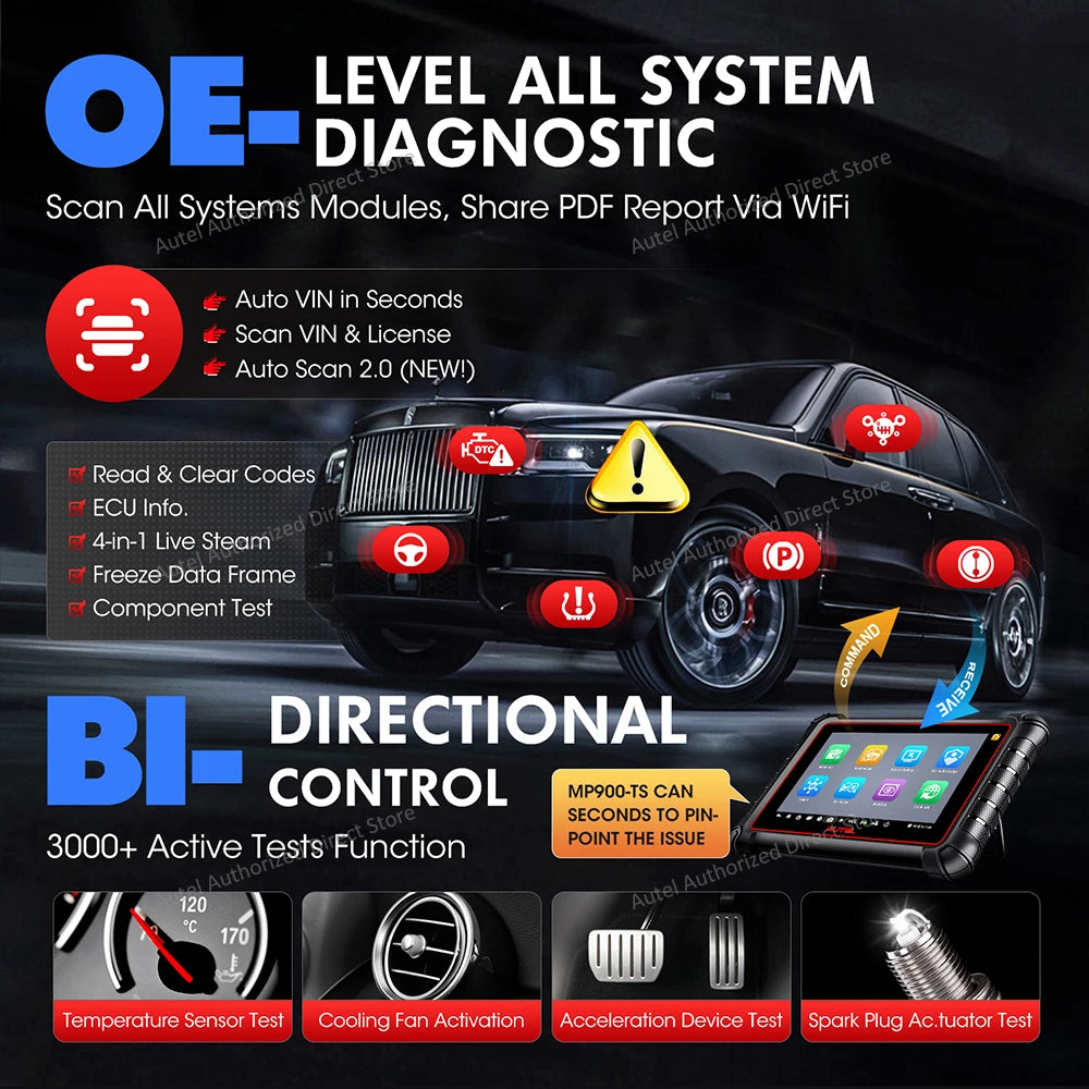 Autel MaxiPRO MP900TS OBD2 Scanner TPMS Diagnostic Tool ECU Coding, Active Test, 40+ Services, CAN FD&DOIP Upgraded of MK808S-TS