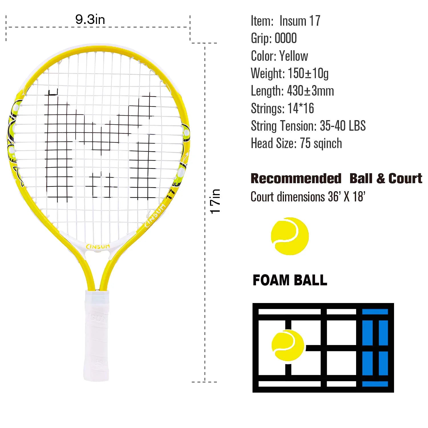 Kids Tennis Racket,17" Aluminum Tennis Racket with Carry Bag for Kid,Toddler Outdoor/Indoor Sport Play Rackets