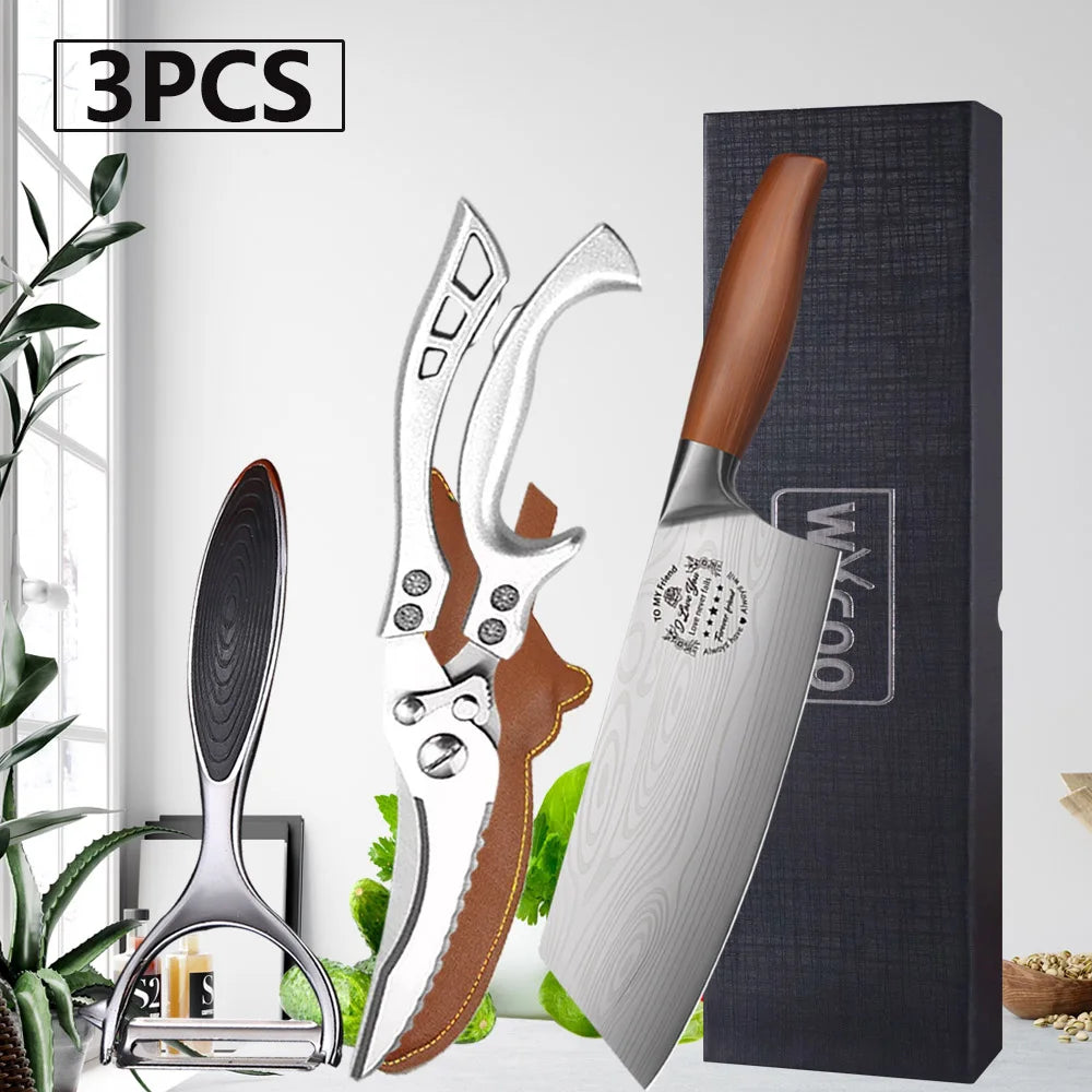 WXCOO Professional Chef's Knife Japanese Sharp Meat Cleaver Cooking Damascus Laser Kitchen with Gift Box Fruit Slicing Knife