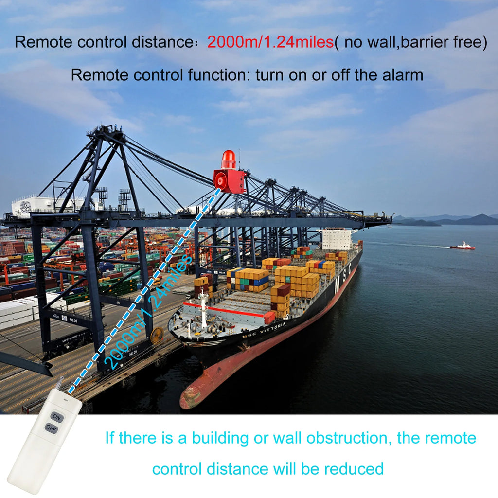 YASONG 1.2 mile Outdoor Remote Control 120dB Speaker, 12 Tones Adjustable Alarm Siren with USB Port, Strobe light