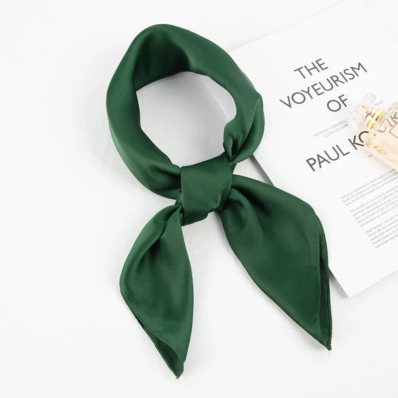Fashion Solid Kerchief Women Head Scarf For Hair Pink Green White Silk Neck Scarfs Female 70cm*70cm Square Bandanas Lady Scarves