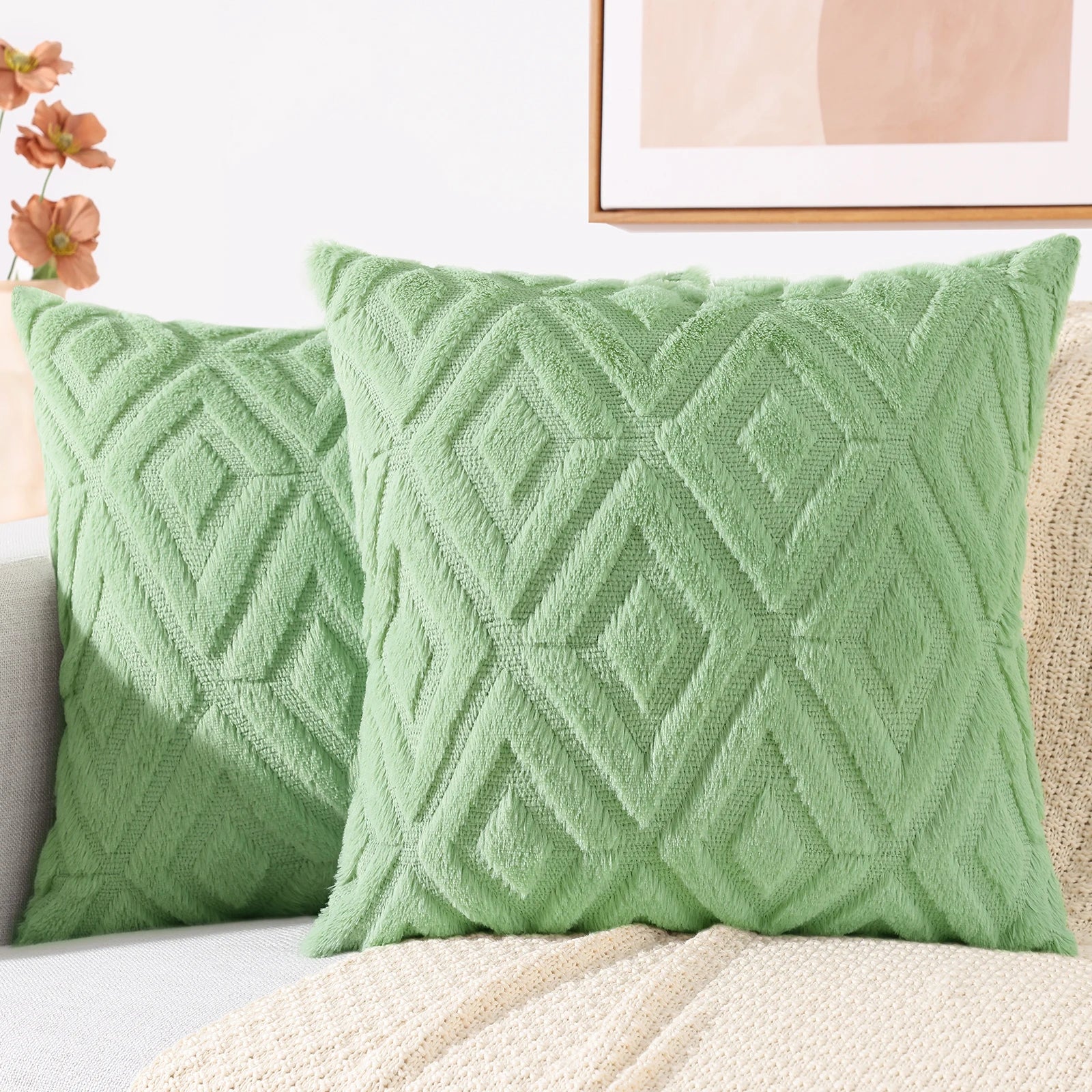 HAPIHAPPY New Winter Throw Pillow Covers Set of 1 Sofa Living Room Faux Wool Pillow Covers Soft Plush Home Throw Pillow Covers