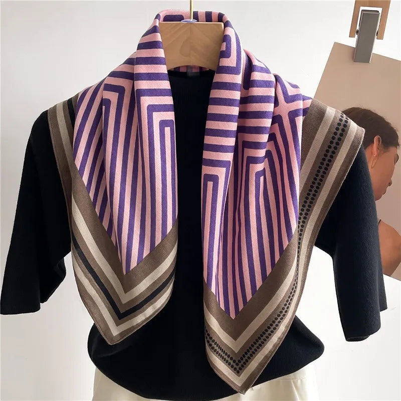 70cm Black and White Striped Back-shaped Scarf for Women Simple Imitation Silk Kerchief Fashion Trendy Headscarf Scarf
