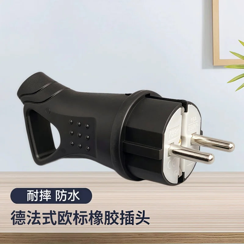EU Rubber Waterproof Socket Plug Electrial Grounded European Connector With Cover IP54 For DIY Power Cable Cord 16A 250V