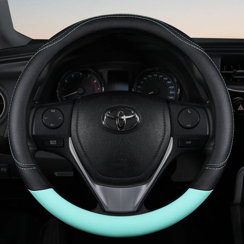 PU Leather Contrast Colour Car Steering Wheel Cover  Sweat Absorbent, Wear Resistant and Non-slip, Universal in All Seasons - Free Item