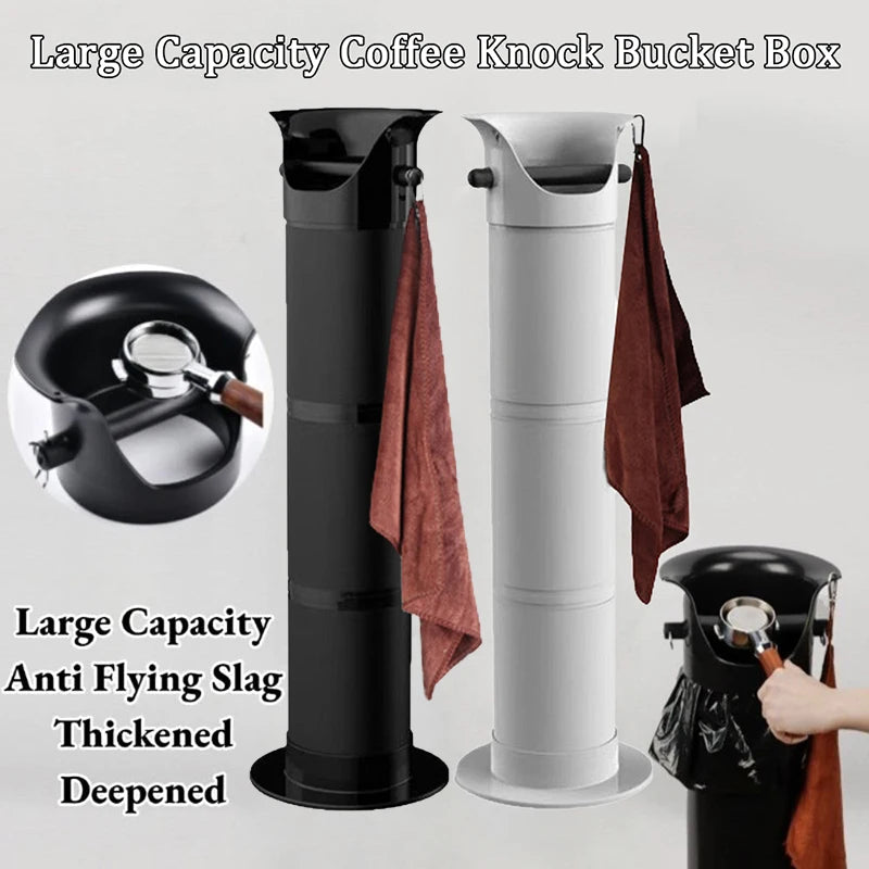 Large Capacity Coffee Knock Box - Professional Espresso Grounds Container with Towel & Tall Stand Design, Easy-Clean