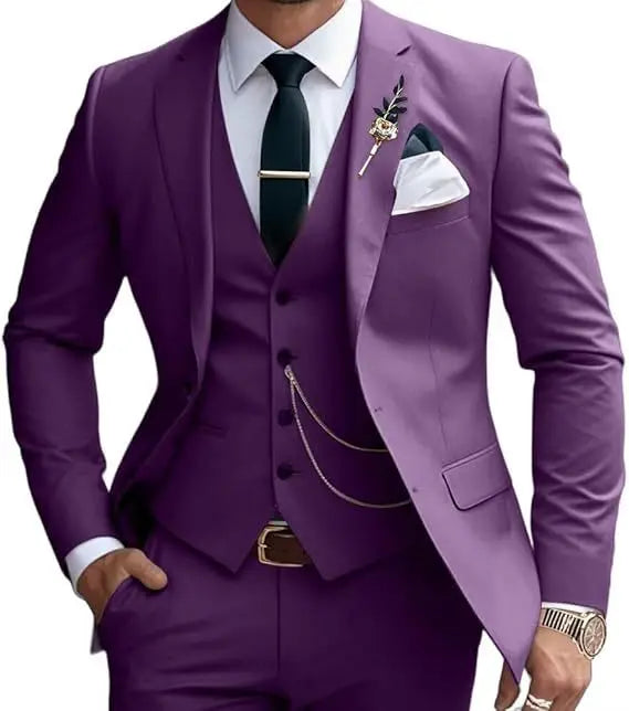 Three-piece suit solid color slim fit suitable for evening banquets and parties It consists a waistcoat a jacket and trousers