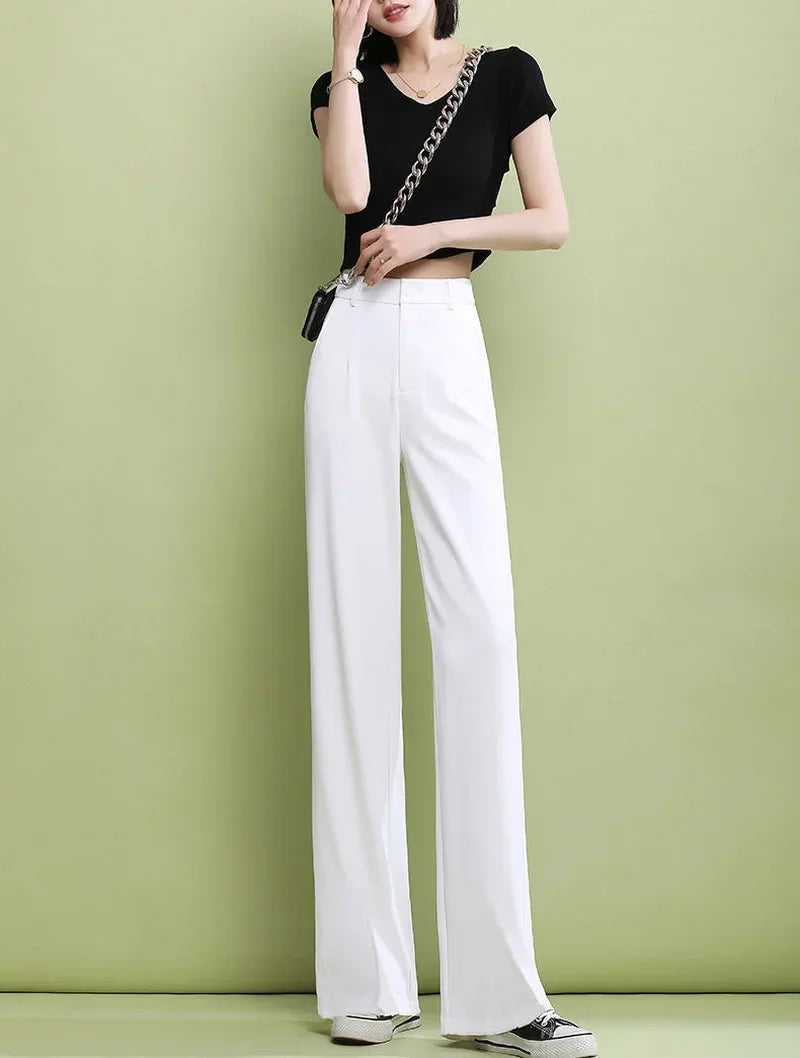 Elegant Trousers for Women Dress Pants Fashion Casual White Fluid Long Summer Woman Suit Pants 2025 Straight Hot Wide Leg Loose