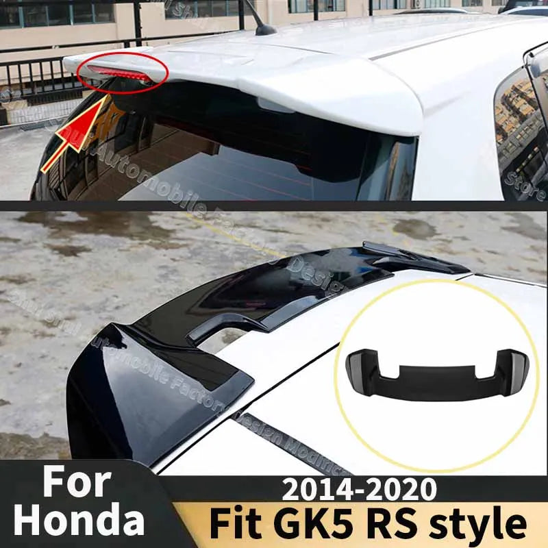 Car Spoiler Wing 2014-2020 for Honda Jazz Fit Gk5 RS Style Rear Tail Fin with Light Roof Lip Guard Board Decoration Accessories