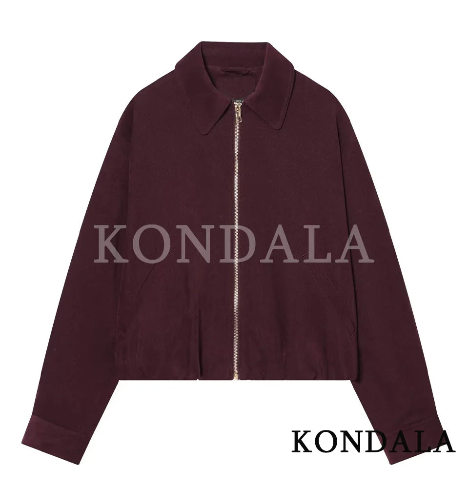 KONDALA Trendy Casual Pants Set Women Elegant High Street Loose Lapel Zipper Jacket, Drawstring Trousers 2026 Spring Holiday Set