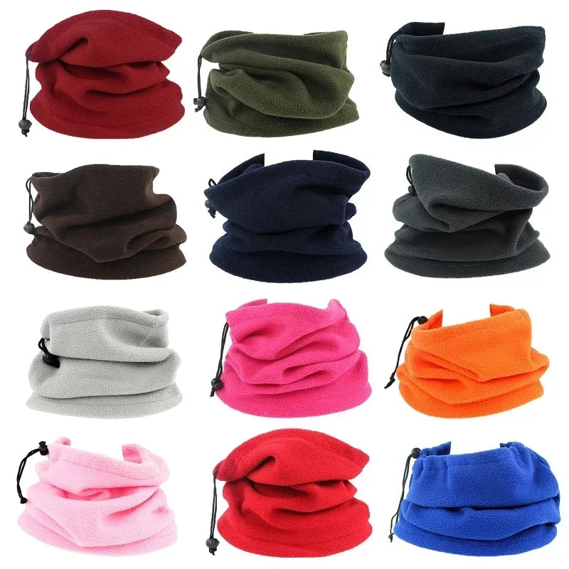 Unisex Faux Fleece Drawstring Scarf Solid Color Winter Outdoor Neck Warmer Adjustable Windproof Scarf Men Fashion Snood Scarves