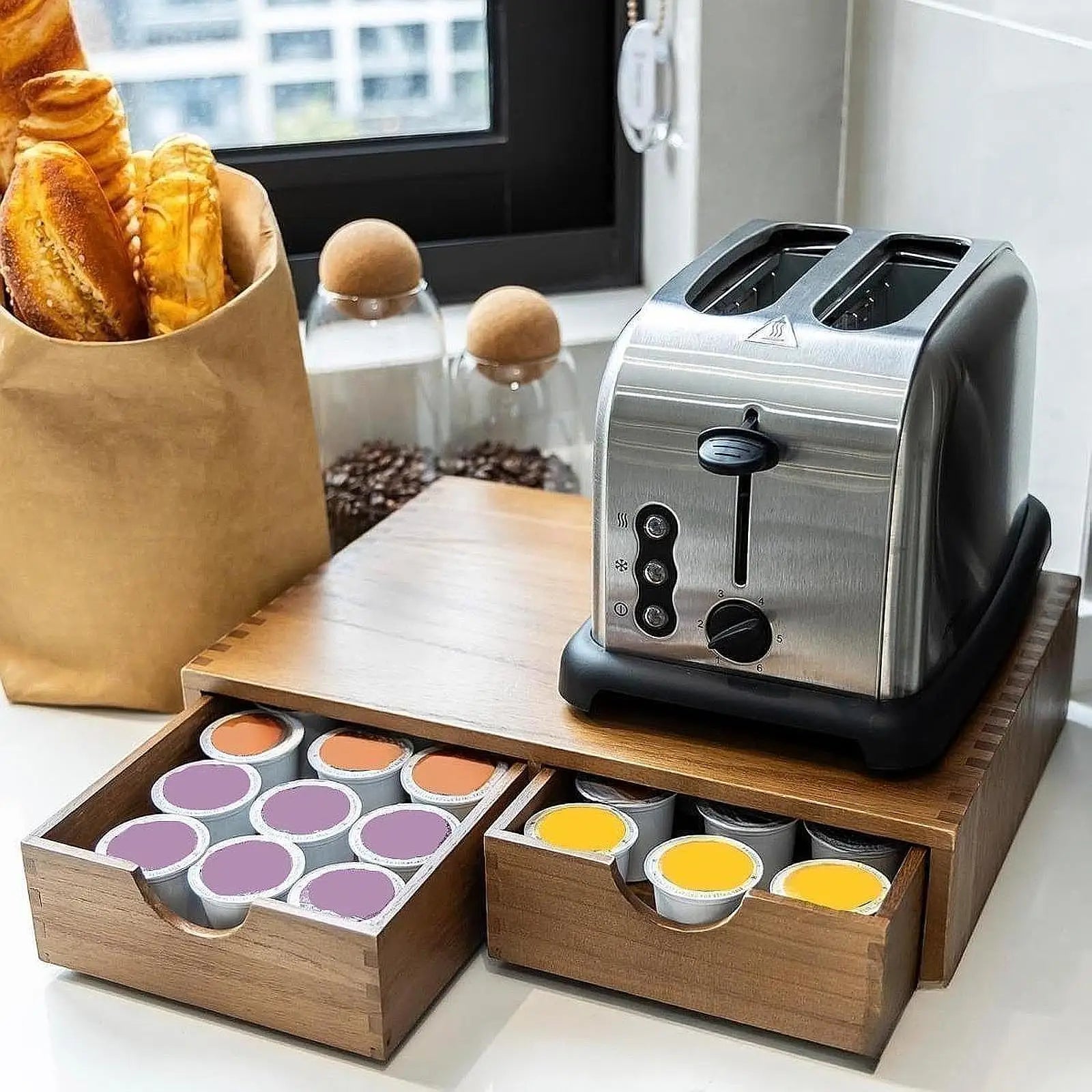 Tea and Coffee Organizer Coffee Capsule Drawer with 2 Drawers Accessories Tea Storage Organizer for Home Maker Machine Stand