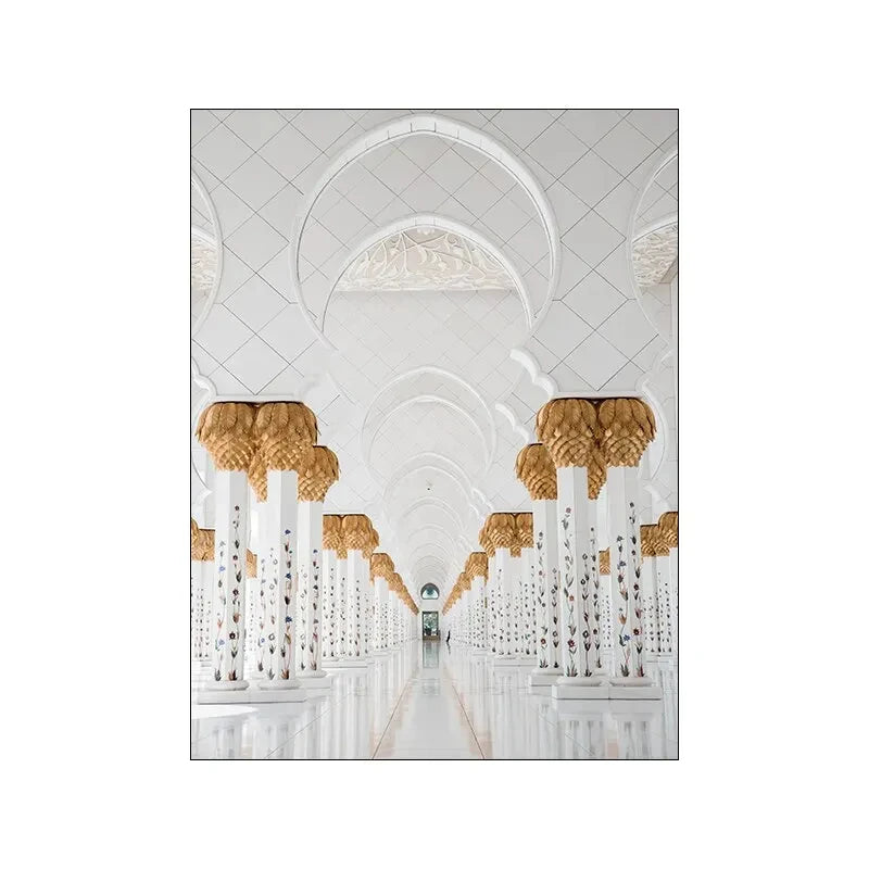 Islamic Mosque Canvas Wall Art Muslim Mosque Building Picture with Inspirational Quote and Leaf Design for Living Room Decor