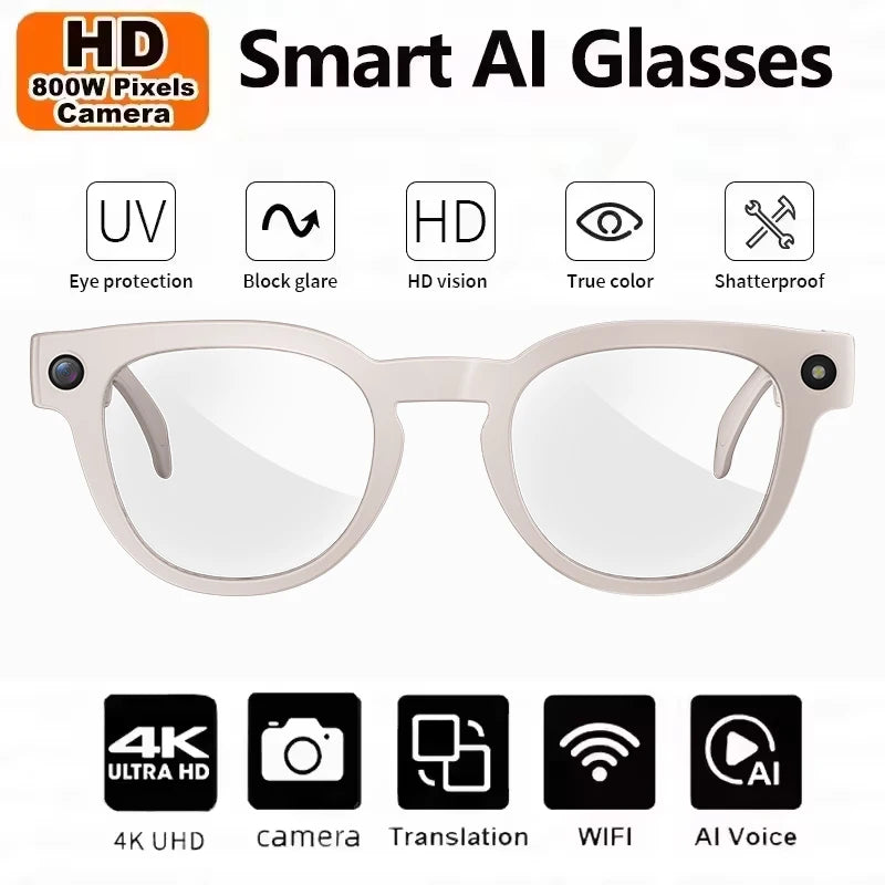 4K HD Smart AI Glasses 1080P 800W pixel AI Shooting Camera HD Photo Video Voice Call Translation Waterproof Bluetooth AI Glasses