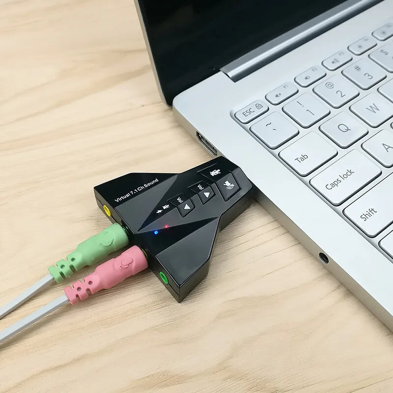 USB Virtual 7.1 Audio Card Dual Earphone Microphone Port Independent Sound Adapter Airplane Shaped External Sound Card