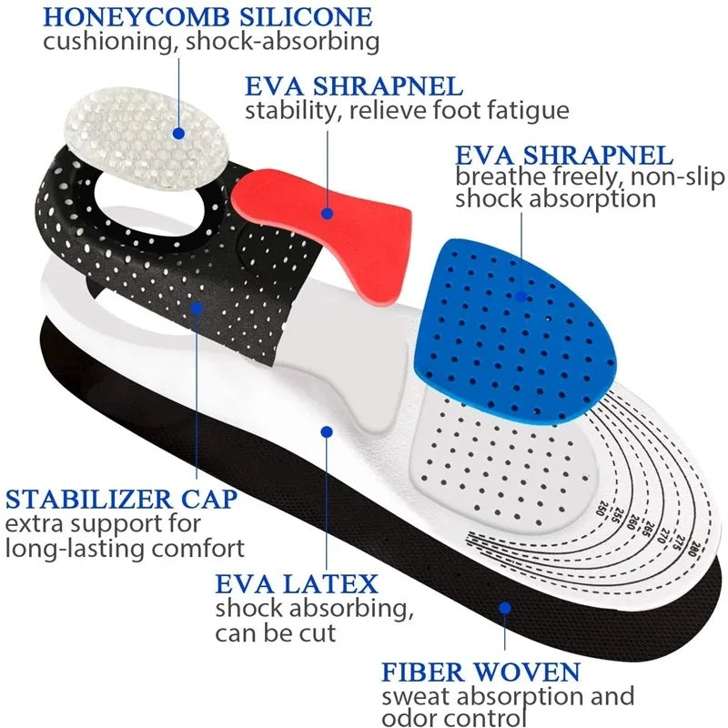 Cuttable Breathable Orthotic Arch Support Shoe Insoles for Men Women Soft Running Cushion Memory Gel Pad with Sweat Absorption