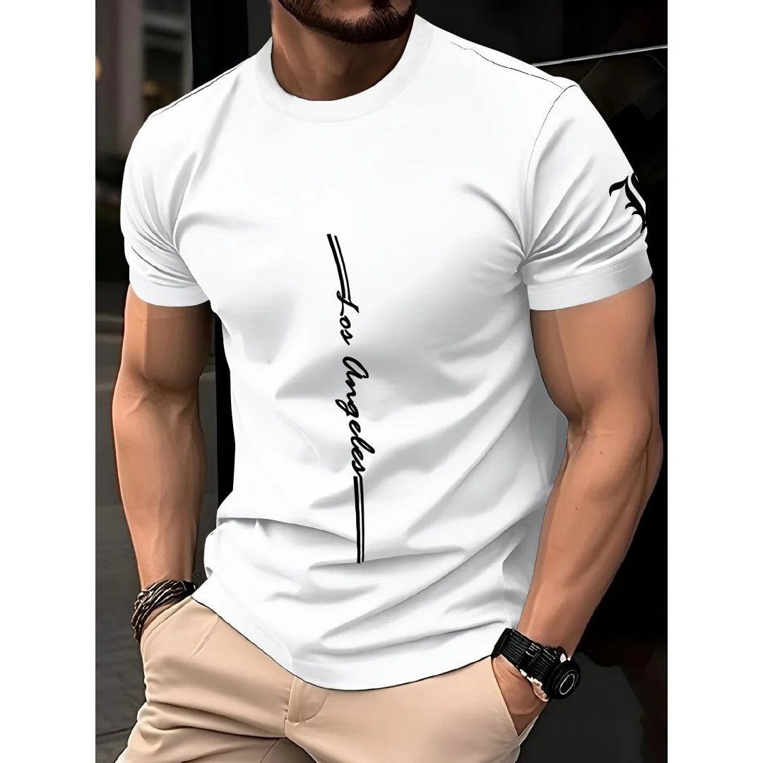 Summer Men's Minimalist T-Shirt Casual Loose Size Graphic Line Print Round Neck Short Sleeve Comfortable T-Shirt Tops Streetwear
