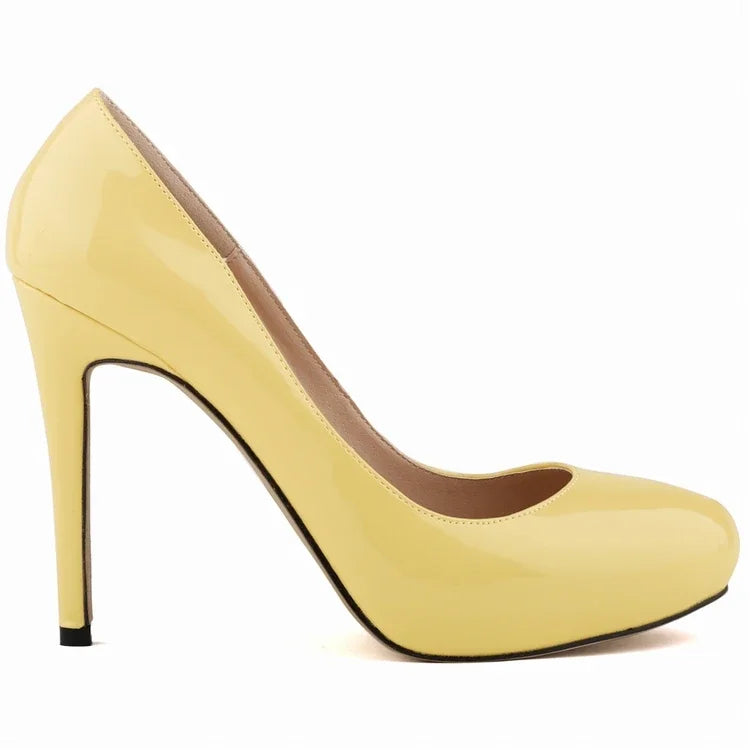 Women Pumps Sexy 11cm Platform Fashion Patent Leather Round Toe High Heels Shallow Lady Office Party Wedding Shoes Large Size 43