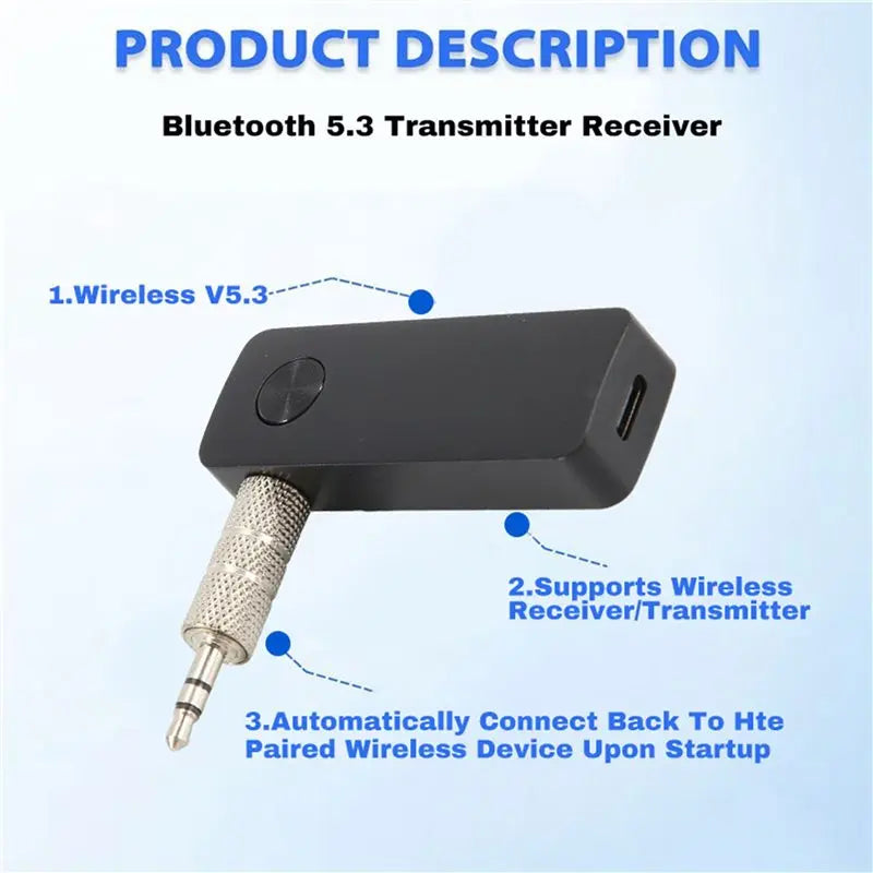 ABDW-Bluetooth 5.3 Transmitter Receiver Adapter Wireless Audio For Car Music Headphone Speaker 3.5Mm Jack AUX Audio Adapter