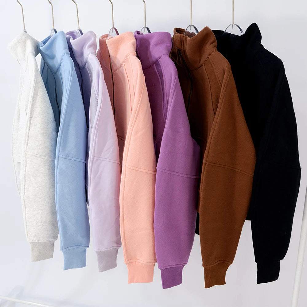 Women's large-size half-zip sweater, perfect for autumn and winter warmth, suitable for both sports and daily casual wear